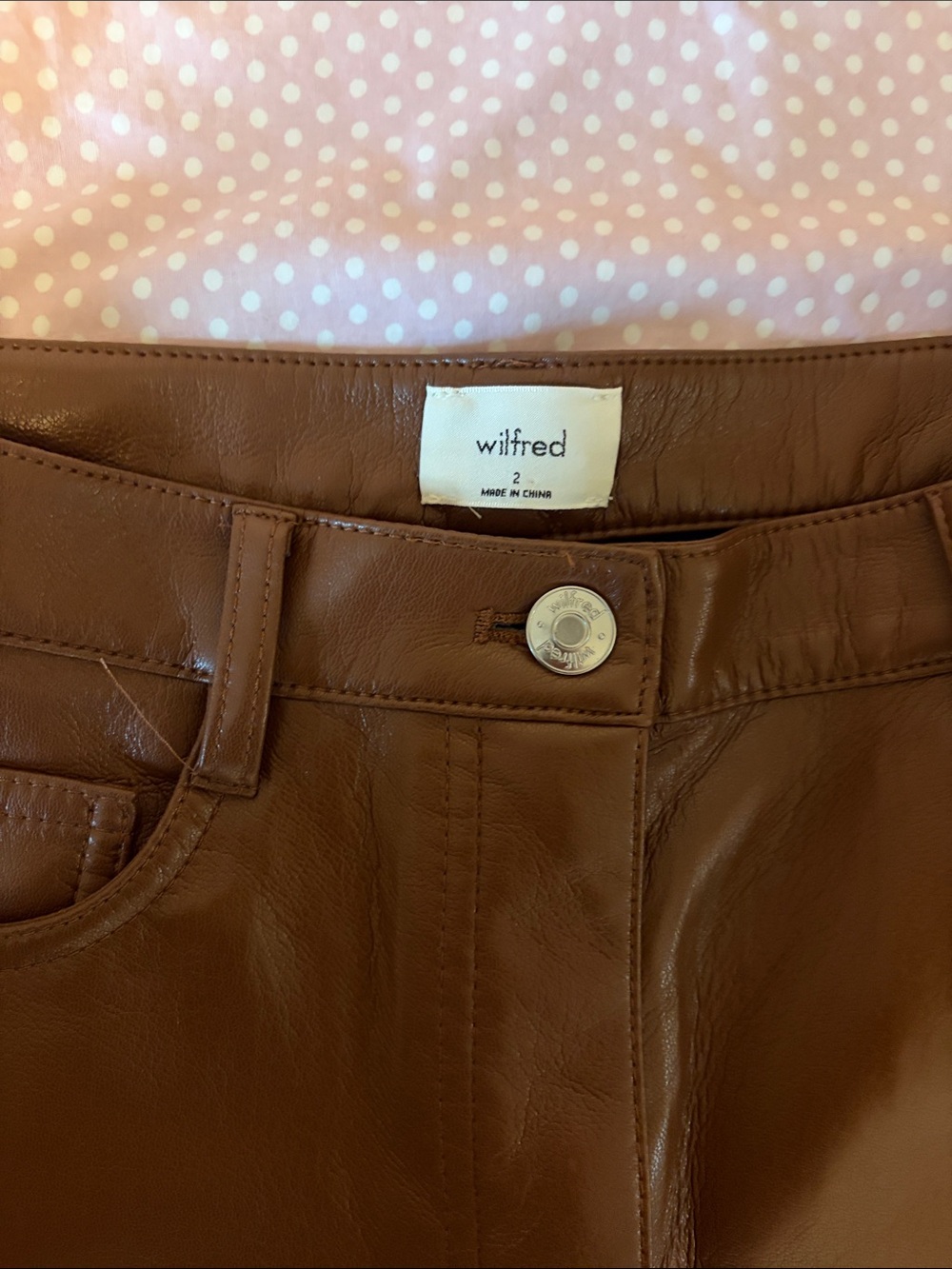 Wilfred High-Rise Faux Leather Jeans in Warm Brown